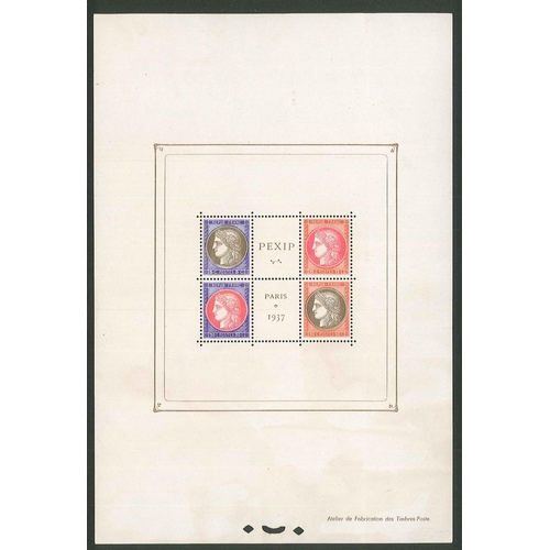 1534 - France; 1937 PEXIP miniature sheet complete but with imperfections (no gum, folded/creased, a little... 