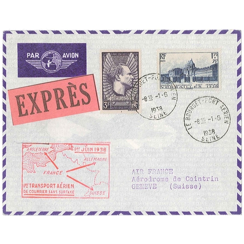 1536 - France; 1938 cover to Geneva, franked with 1937-38 Mermoz 3f and 1938 Music Festivals 1f75+75c, canc... 