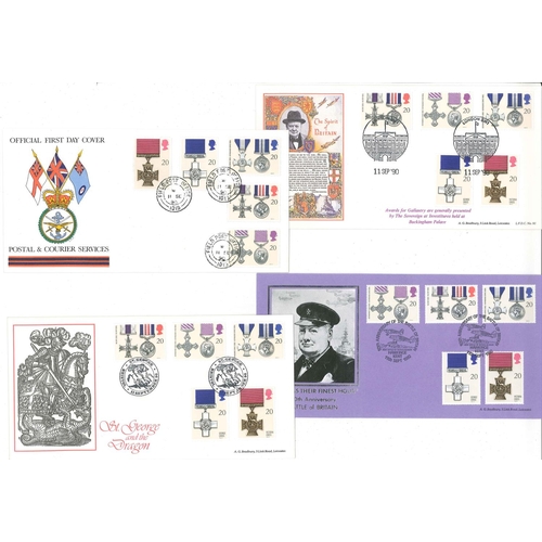 2692 - UK FDCs; 1990 Gallantry four different covers - {a} FPO c.d.s. on FPO envelope, {b} 