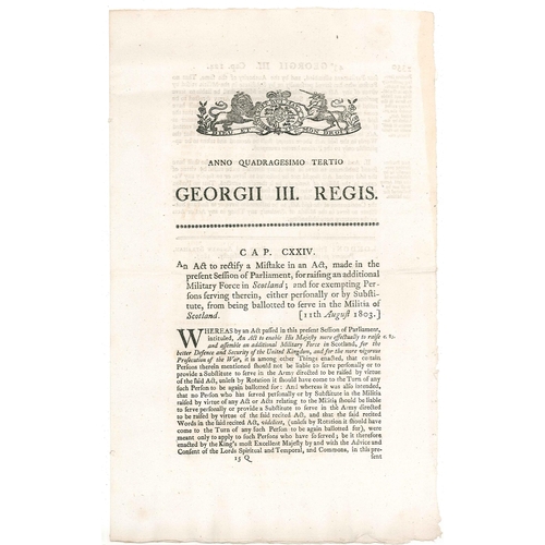 2720 - Scottish Postal History; 1803 printed act of Parliament 