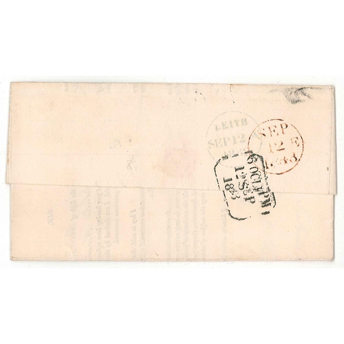 2726 - Scottish Postal History; 1833 entire Leith to Edinburgh with two Leith markings (datestamp and hands... 