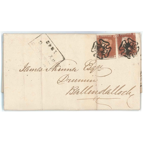 2735 - Scottish Postal History; 1842 entire Elgin to Ballindalloch with two Penny Red Imperf singles cancel... 