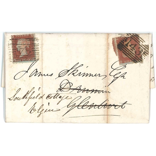 2751 - Scottish Postal History; 1855 entire Fochabers to Glenlivet, redirected to Elgin. Two Penny Red Star... 