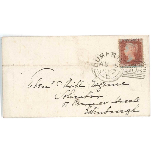 2753 - Scottish Postal History; 1857 cover to Edinburgh, with Penny Red Stars cancelled Dumfries experiment... 