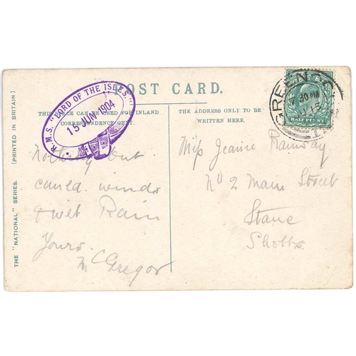 2756 - Scottish Postal History; 1904 postcard of Dunoon, used Greenock, with fine strike of 