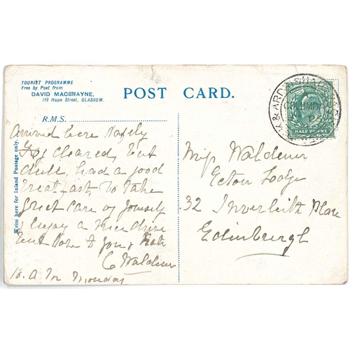 2758 - Scottish Postal History; 1904 postcard of RMS Columba (tear at top), with good strike of 