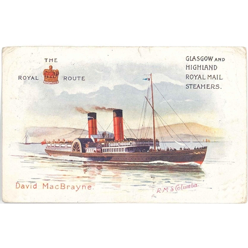 2758 - Scottish Postal History; 1904 postcard of RMS Columba (tear at top), with good strike of 