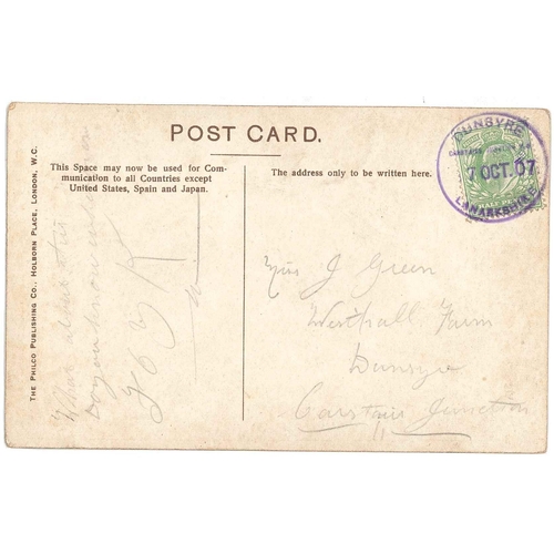 2761 - Scottish Postal History; 1907 postcard (of actress) with fine strike of violet rubber cancel 