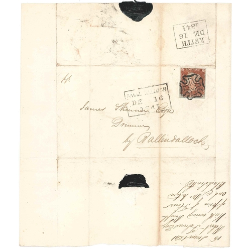 2732 - Scottish Postal History; 1841 (16 Dec.) cover to Ballindalloch with Penny Red Imperf (4 margins) tie... 