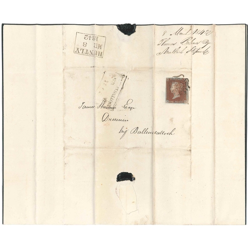 2733 - Scottish Postal History; 1841 (8 Mar.) entire Huntly to Ballindalloch with Penny Red Imperf (4 margi... 