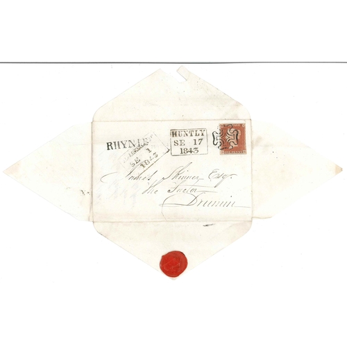 2742 - Scottish Postal History; 1843 (17 Sep.) cover to Drumin with Penny Red Imperf (3+ margins, filing cr... 