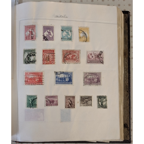 378 - Collections; three old albums of world stamps, picked/remaindered in varying degrees. Generally comm... 