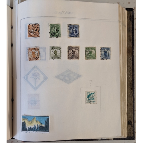 378 - Collections; three old albums of world stamps, picked/remaindered in varying degrees. Generally comm... 