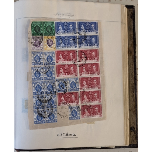 378 - Collections; three old albums of world stamps, picked/remaindered in varying degrees. Generally comm... 