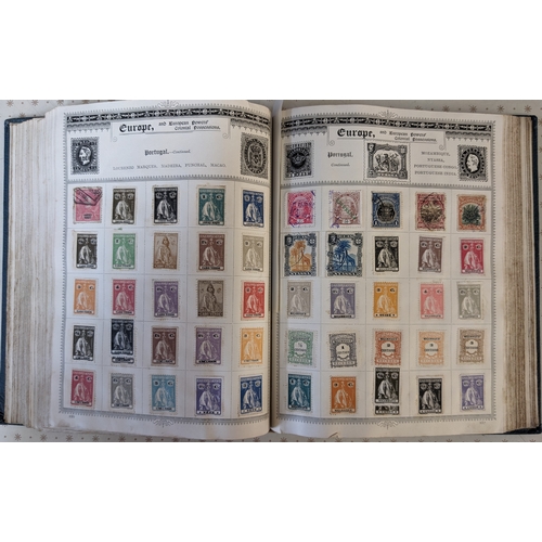 378 - Collections; three old albums of world stamps, picked/remaindered in varying degrees. Generally comm... 