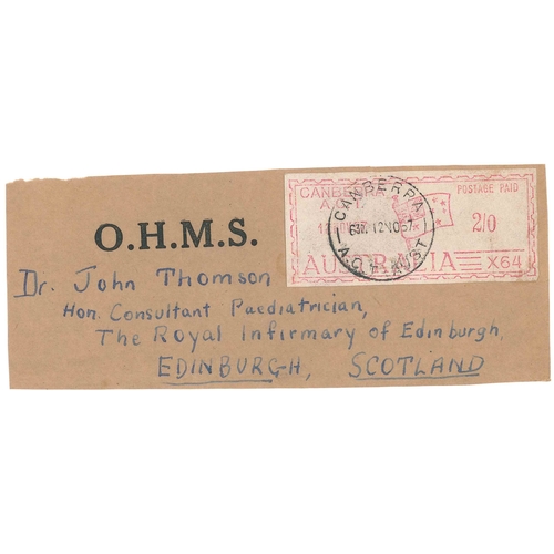 1361 - Australia; 1957 OHMS piece to Edinburgh with 2/- parcel label cancelled Canberra.