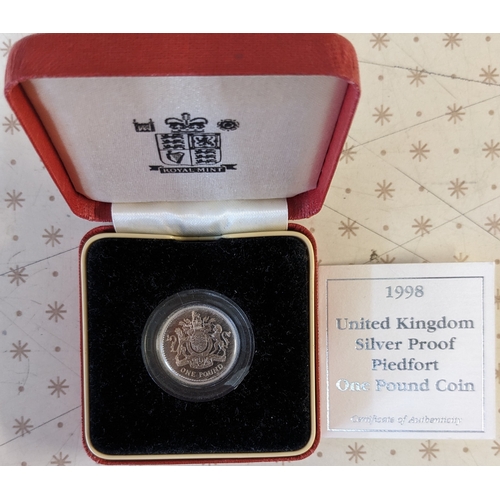 1180 - UK Coins; 1998 £1 Royal Arms silver proof piedfort in original box.