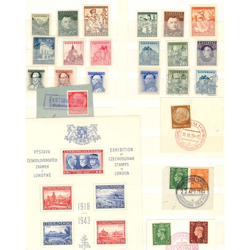 67 - Czechoslovakia; broken stockbook with useful mix inc. 1945-53 mint range (mainly u.m., mainly in set... 