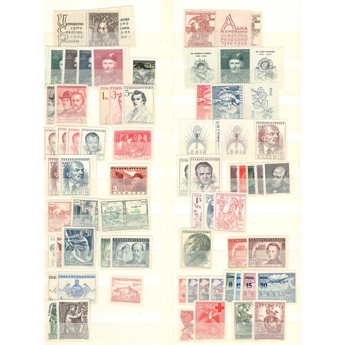 67 - Czechoslovakia; broken stockbook with useful mix inc. 1945-53 mint range (mainly u.m., mainly in set... 