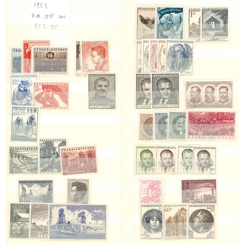 67 - Czechoslovakia; broken stockbook with useful mix inc. 1945-53 mint range (mainly u.m., mainly in set... 