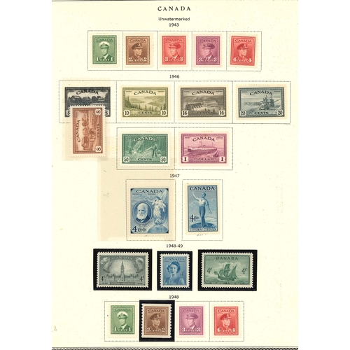 46 - Canada; 1935-49 l.m.m./m.m. on three pages, with 1935 coil set (3), 1937-38 set (11 + 3 coils), 1942... 