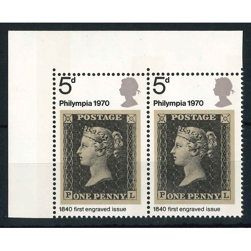 2796 - UK; 1970 Philympia 5d u.m. corner pair, one with the 