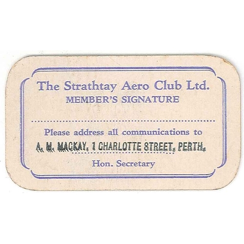 1269 - Collectables; Aviation; 1938 pilot’s membership card for Strathtay Aero Club, Perth Municipal Aerodr... 