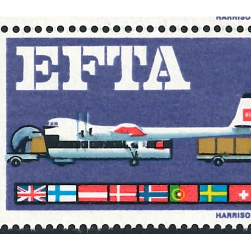 2755 - UK; 1967 EFTA non-phosphor 9d and 1/6 in u.m. nine-blocks, each block with one variety - 9d with 