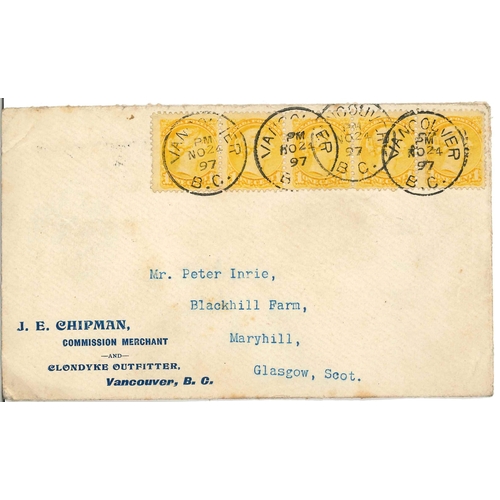 1474 - Canada; 1897 cover to Scotland with strip of five Small Queen 1c, sent by a 