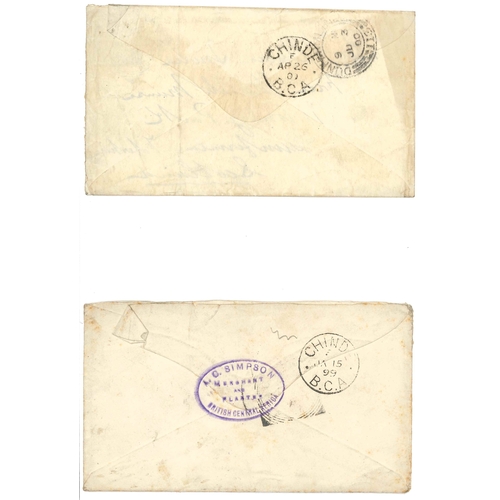 2240 - Nyasaland; 1899-1900 two covers to Scotland, each with 1897-1900 1d adhesive. First is cancelled FOR... 