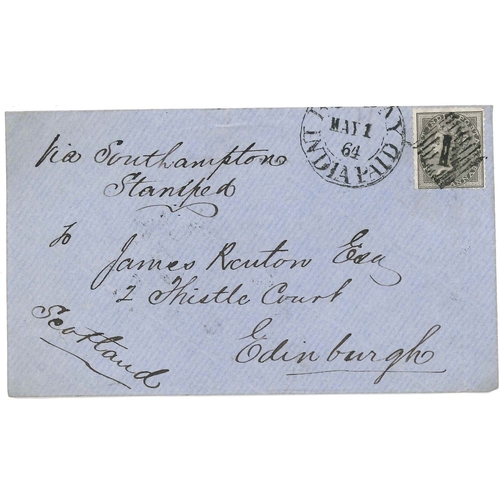 1953 - India; 1864 cover to Edinburgh with 1856-64 4a grey-black cancelled Bombay, Edinburgh backstamp.... 