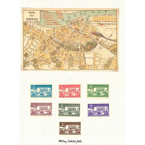 2456 - Sweden; Locals; m.m. selection (22) on four pages along with four postcards.... 