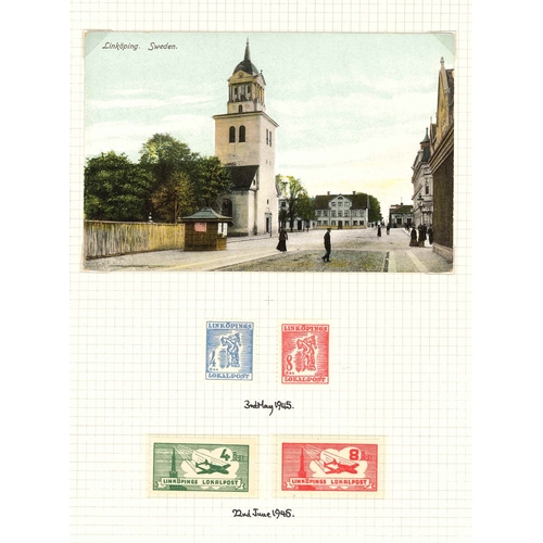 2456 - Sweden; Locals; m.m. selection (22) on four pages along with four postcards.... 