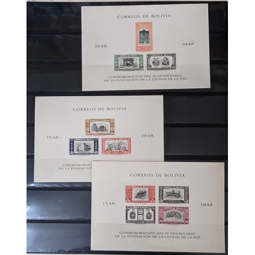 1425 - Bolivia; 1951 La Paz - 3 postage miniature sheets imperf, 3 air imperf, and 3 air perf., all u.m. SG... 