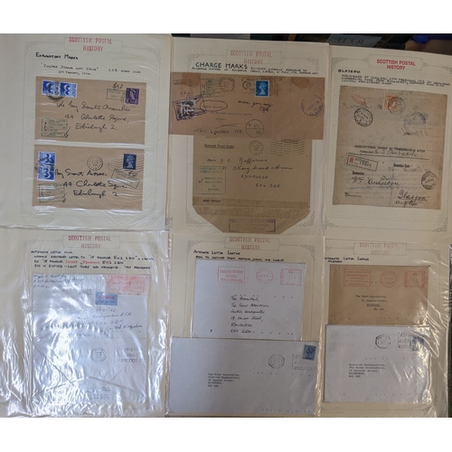 3165 - Scottish Postal History; bundle of pages with largely modern (some older) covers/cards/pieces with i... 