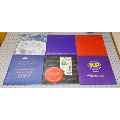 1197 - UK Coins; 2002 Golden Jubilee £5 crown unc. (6), each in commercially sponsored presentation folder ... 