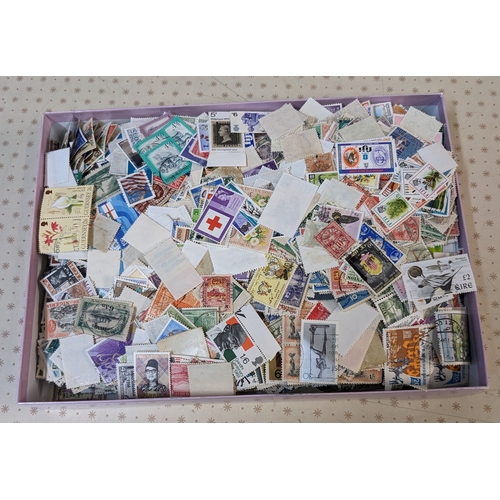 376 - Mixed Lots; chocolate box containing c.725g net weight of world off-paper stamps - quite a reasonabl... 