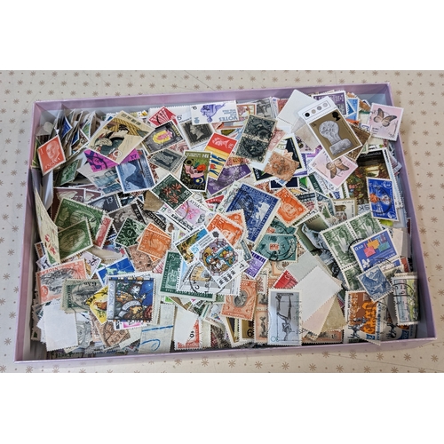 376 - Mixed Lots; chocolate box containing c.725g net weight of world off-paper stamps - quite a reasonabl... 