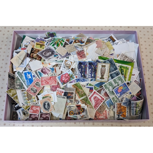 376 - Mixed Lots; chocolate box containing c.725g net weight of world off-paper stamps - quite a reasonabl... 