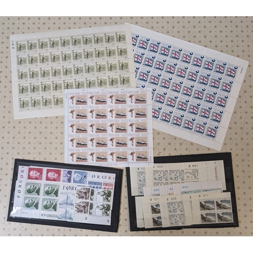 85 - Faroe Islands; 1975-84 seln. of u.m. stamps in sheets or blocks. One sheet stuck at margin. Face val... 