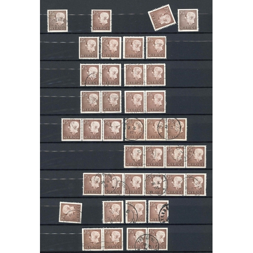 2405 - Sweden; 1951-58 useful stockbook (30 sides) of used defins and commems usually in different combinat... 