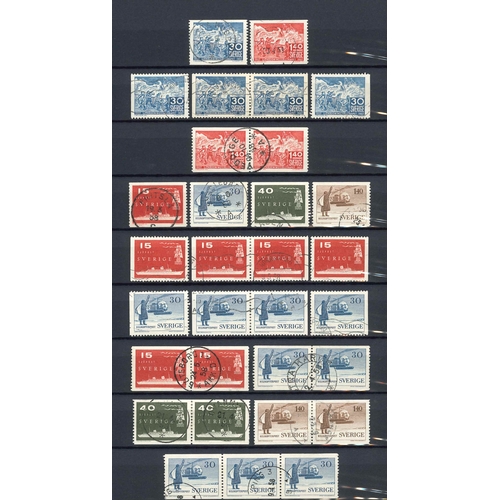 2405 - Sweden; 1951-58 useful stockbook (30 sides) of used defins and commems usually in different combinat... 