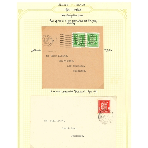 3367 - Jersey; German Occupation; 1941-43 three FDCs - Arms ½d pair, Arms 1d (slight toning), and Pi... 