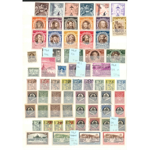 225 - Italian Area; stockbook (11 sides with stamps) of Vatican City (c.235, inc. 1933 2l and 2l75 u., 194... 