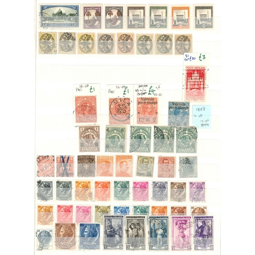 225 - Italian Area; stockbook (11 sides with stamps) of Vatican City (c.235, inc. 1933 2l and 2l75 u., 194... 