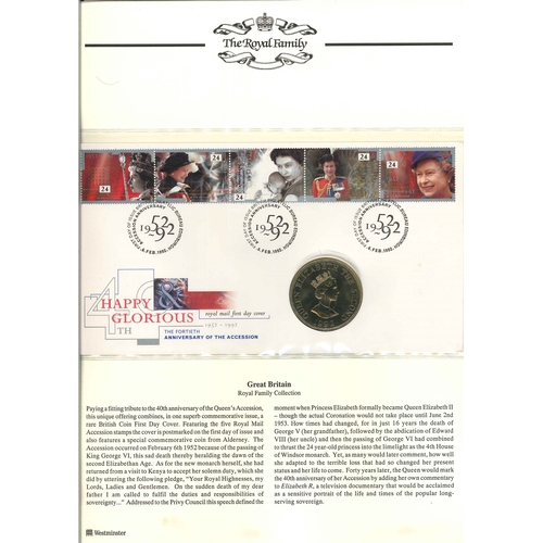 3255 - UK PNCs; 1992 Accession Anniversary FDC with Alderney matching £2 coin (cover dented at coin s... 