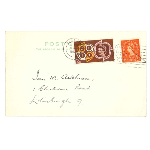 3162 - Scottish Postal History; 1962 postcard with Glasgow slogan cancel, postmarked on reverse by favour w... 