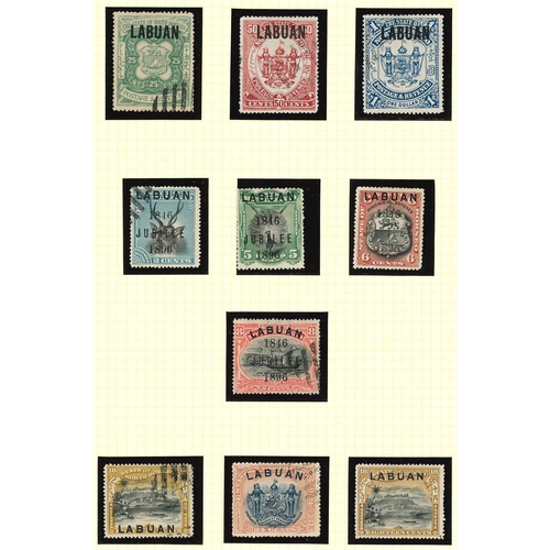 235 - Labuan; 1885-1903 mainly used (postal/c.t.o.) on nine pages. Cat. approx. £390. (c.118)... 