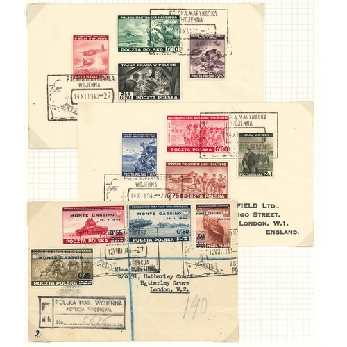 282 - Poland; Government Exiled in London; 1941 set (8) f.u. on first day printed card, 1943 set (8) f.u. ... 