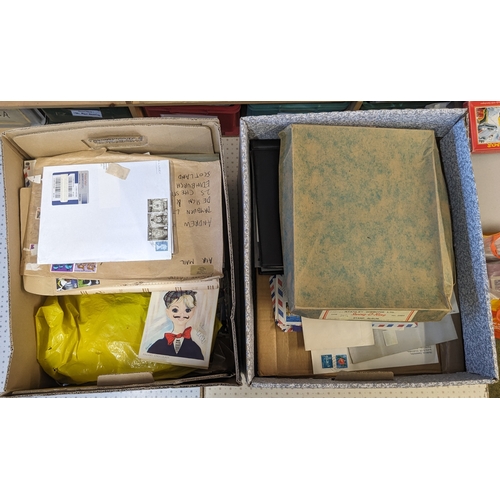 370 - Mixed Lots; the shop's charity box, this time two file storage boxes well filled with stamp albums a... 